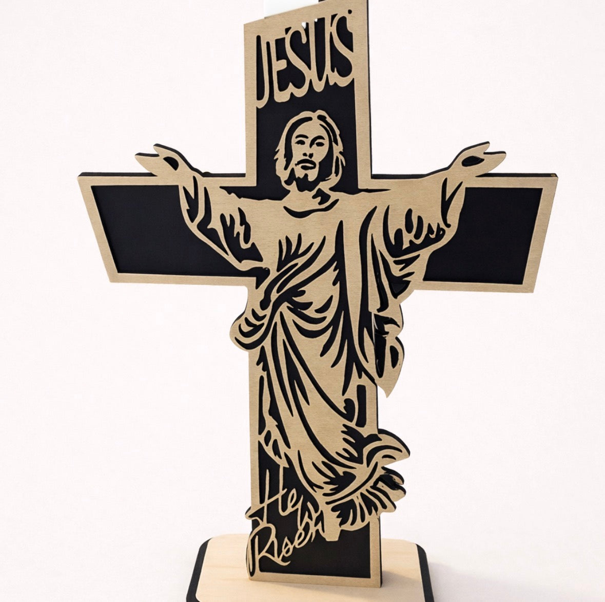 Cross Oak Jesus with He Is Risen on Front