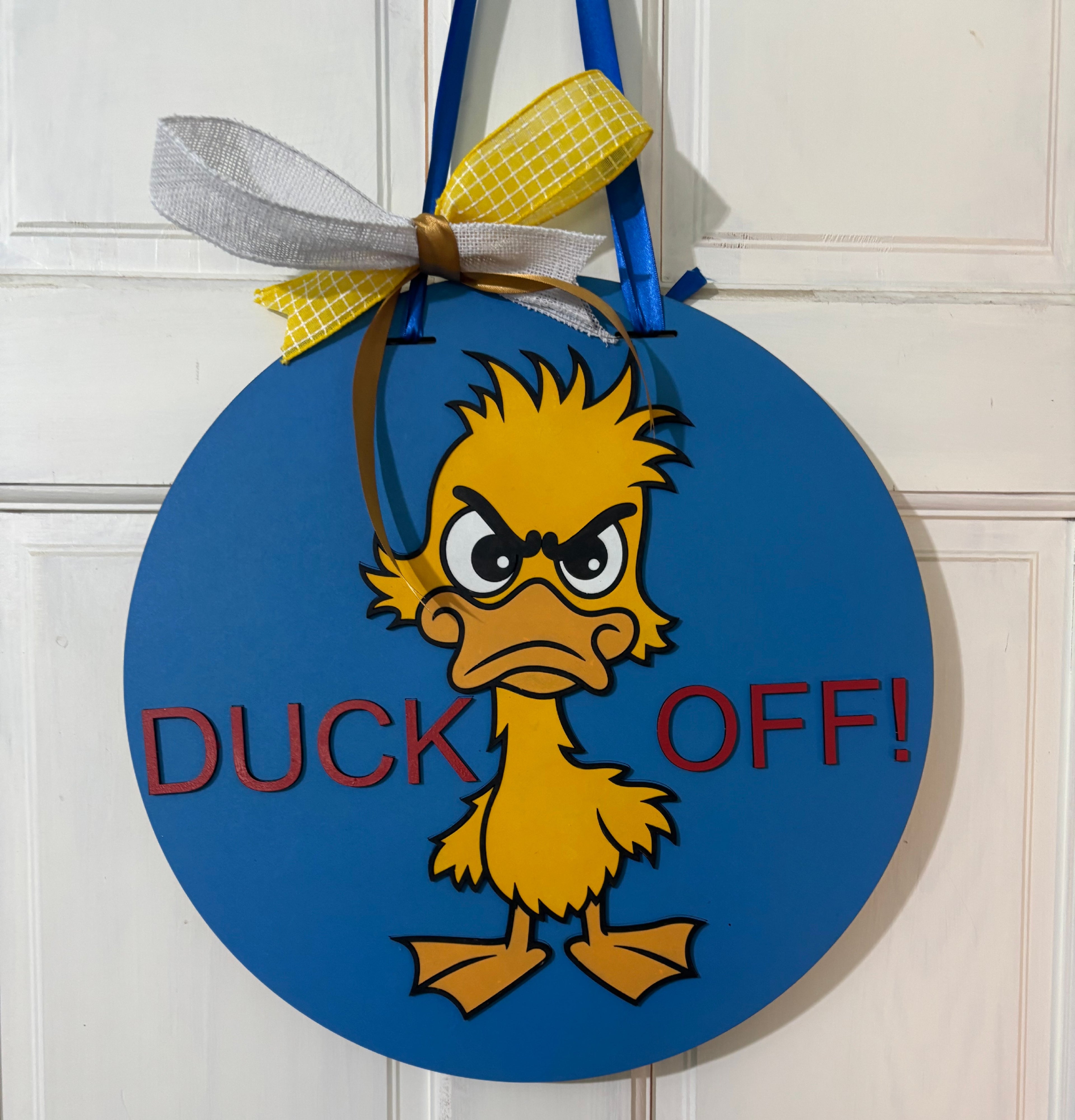Door Hanger Duck Off Red 16 Inch