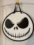 Door Hanger Halloween face in white and black 10 inch
