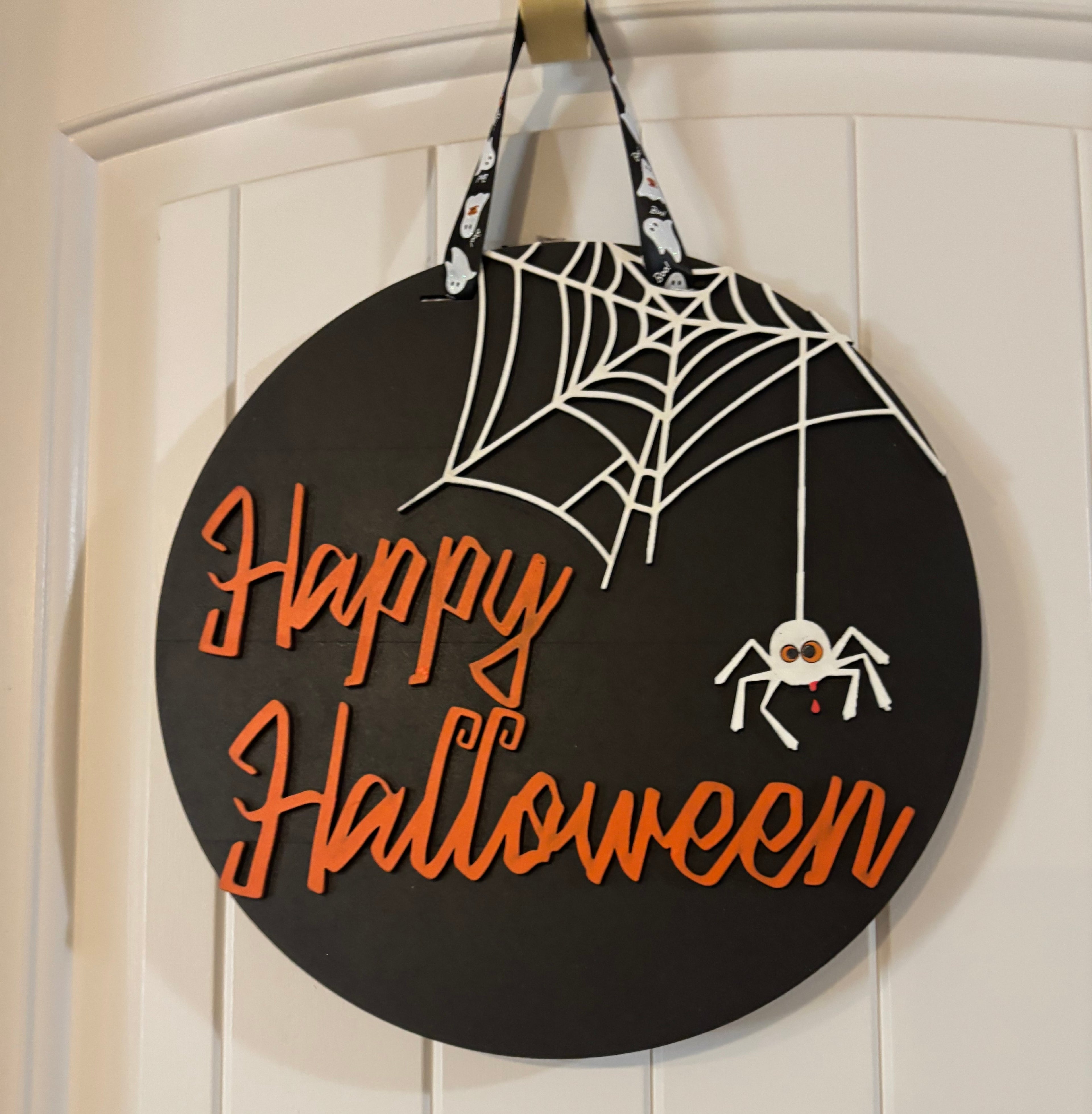 Door Hanger Happy Halloween with spider 10 inch