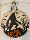 Door Hanger Happy Howl-O-Ween with wolf 10 inch
