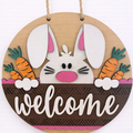 Door Hanger Easter Welcome with bunny in light pink 10 inch