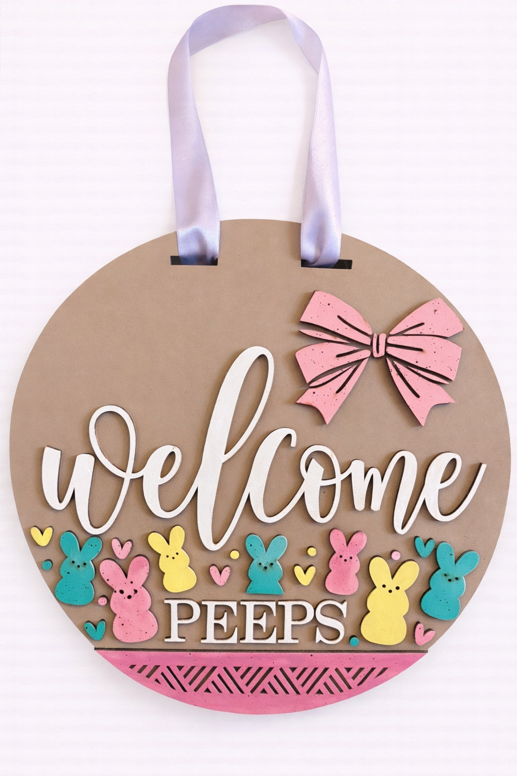 Door Hanger Easter Welcome Peeps with bunnies 10 inch