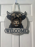 Door Hanger Welcome with a mini cow 16 inch