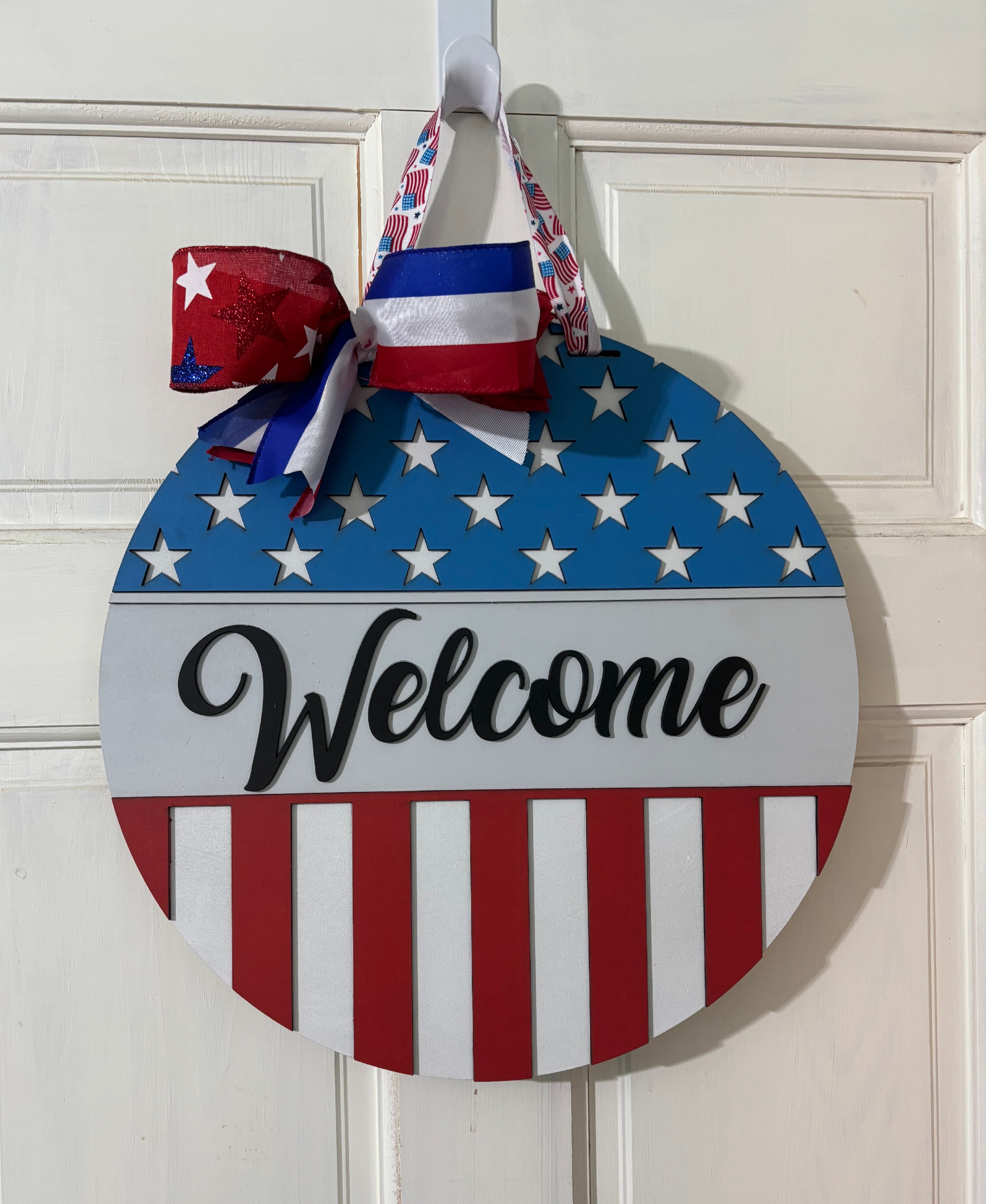 Door Hanger Red, White and Blue Welcome 16 Inch