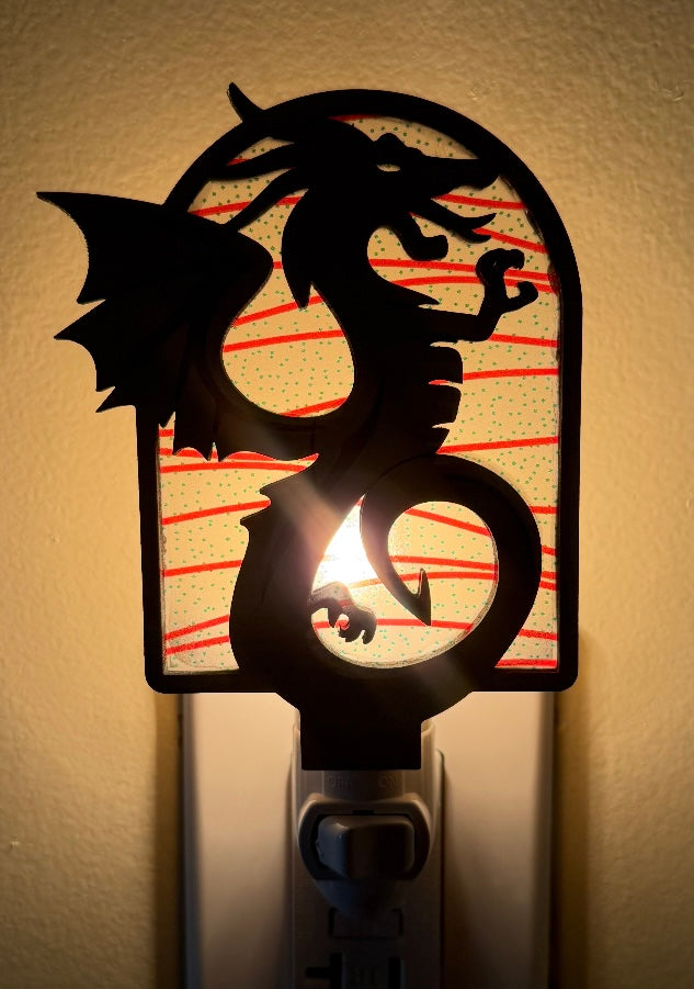 Night Light Dragon with red stripes in background