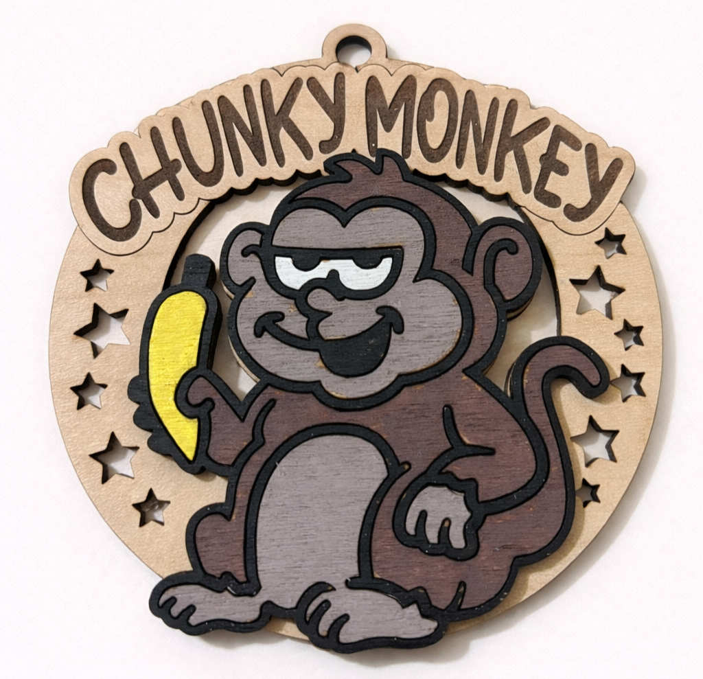 Ornament Oak Monkey Saying CHUNKY MONKEY