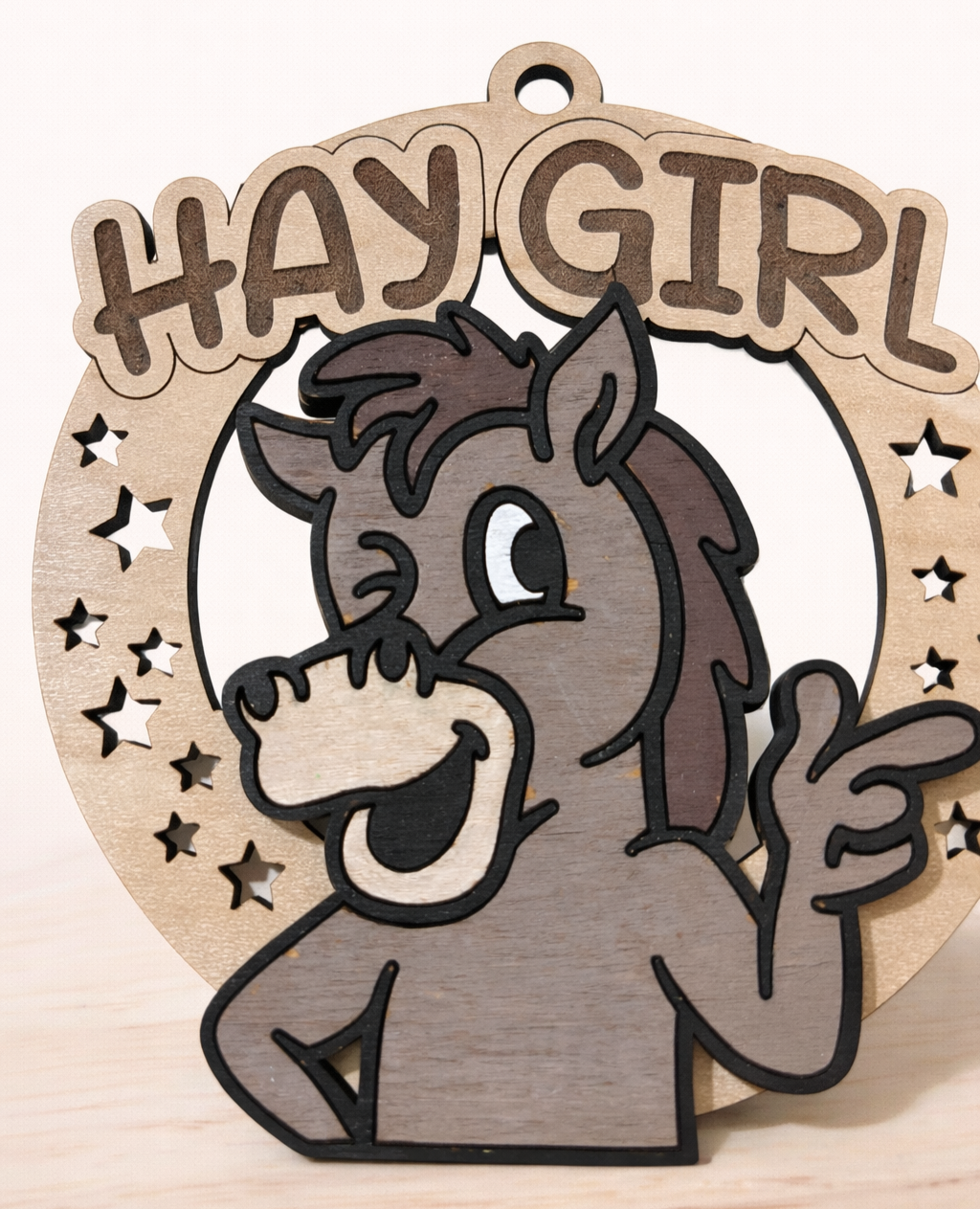 Ornament Oak Horse Saying HAY GIRL