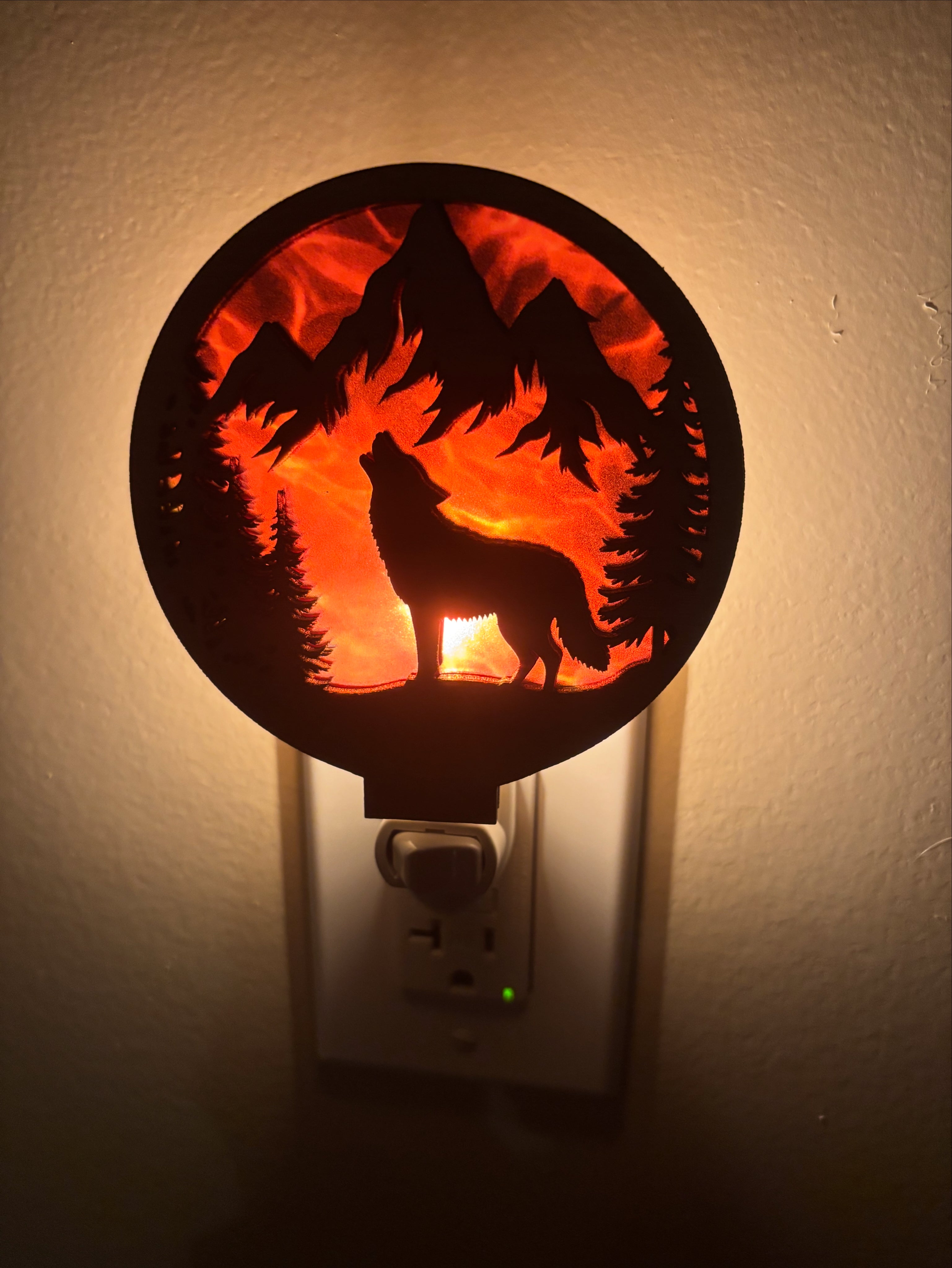 Night Light Wolf with Red Background