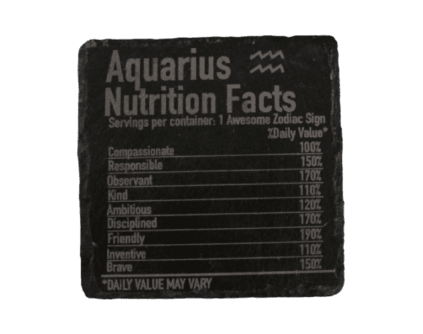 A black and white aquarius nutrition facts label.