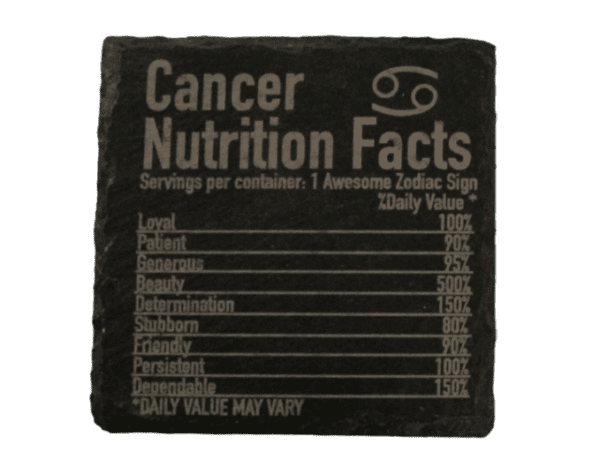 A black and white cancer nutrition facts label.