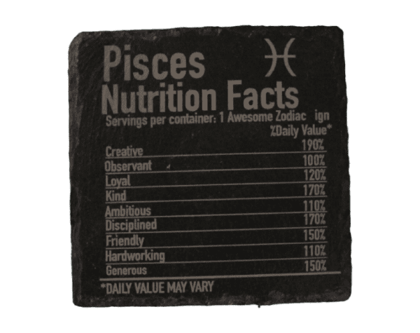 A black and white picture of the pisces nutrition facts.