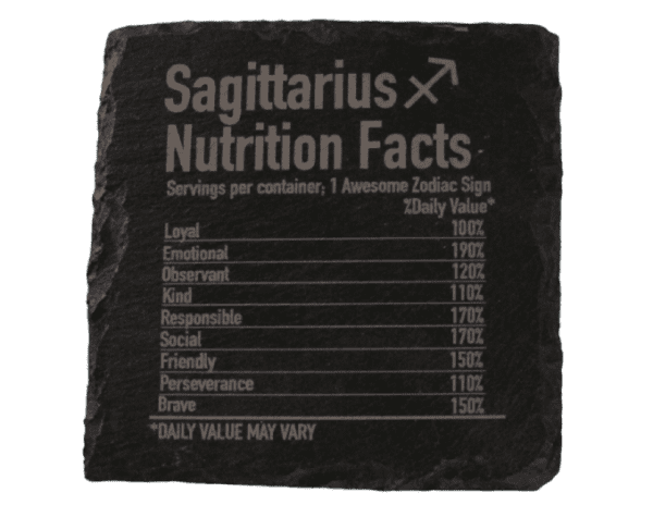 A sagittarius nutrition facts label on a stone slab.