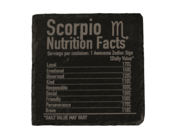 A scorpio nutrition facts label on a green background.