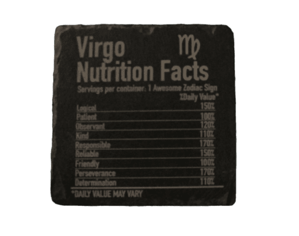 A virgo nutrition facts label on a green background.