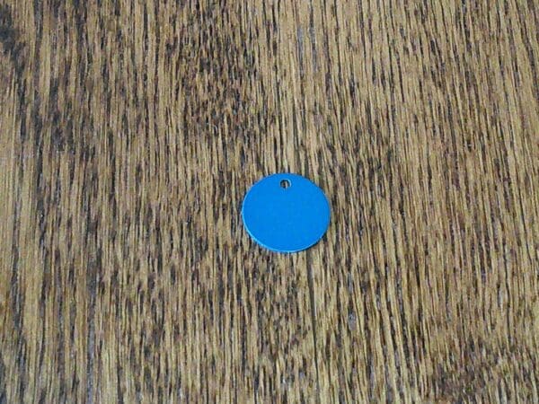 A blue circle on the floor of a room.