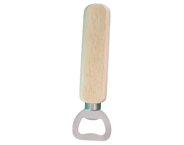 A bottle opener with a wooden handle.