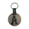 A wooden key chain with the letter a on it.