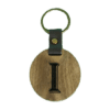 A wooden key chain with the letter i on it.